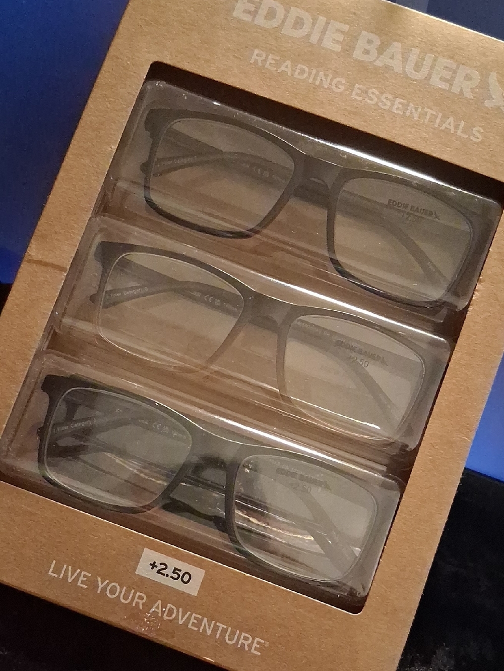 Eddie Bauer Three-Pack Reading Glasses +2.50 in Brown & Taupe & Frosted Grey Nib - Picture 7 of 11